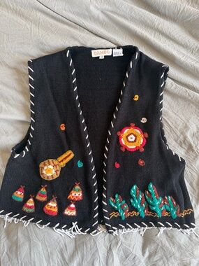Vintage Bambu Southwest Style Knit Vest with Beaded Fringe